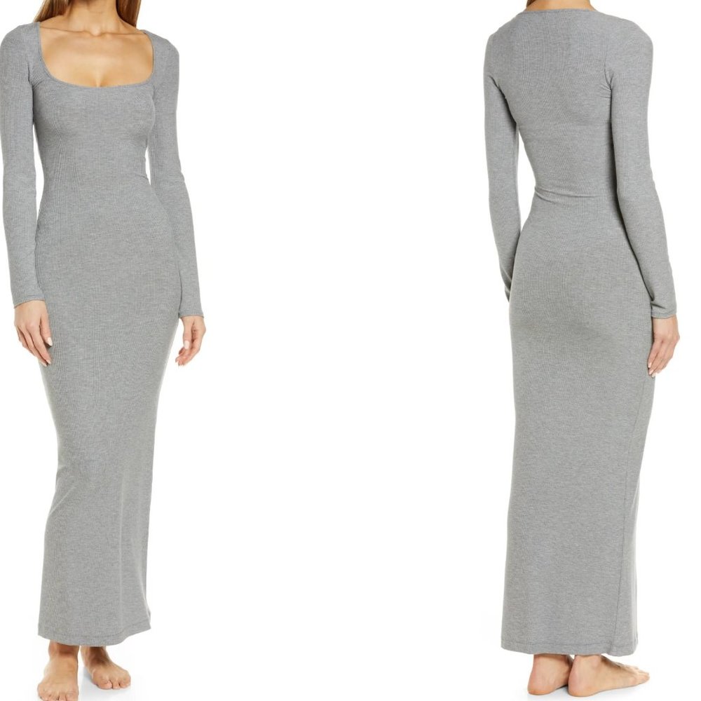 SKIMS Soft Lounge Long Sleeve Dress - Heather Grey next day shipping.